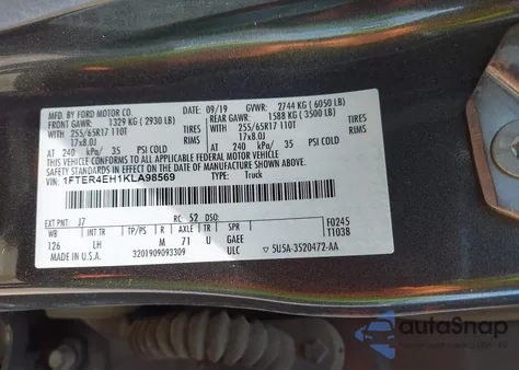 2019 Ford Ranger Xlt z USA, uszkodzony, nr VIN 1FTER4EH1KLA98569